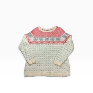 Woolrich Womens L Fair Isle Owl Sweater Nordic Red Cream Winter Knit Pullover